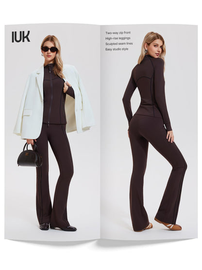 Women’s 2-Piece Workout Set with Zip Jacket & Flare Leggings