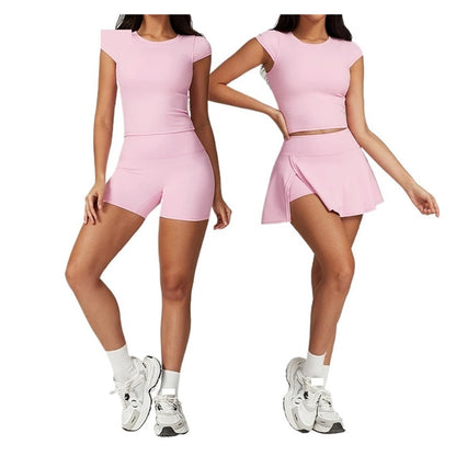 Women’s 2-Piece Workout Set with Top & Skirt Shorts