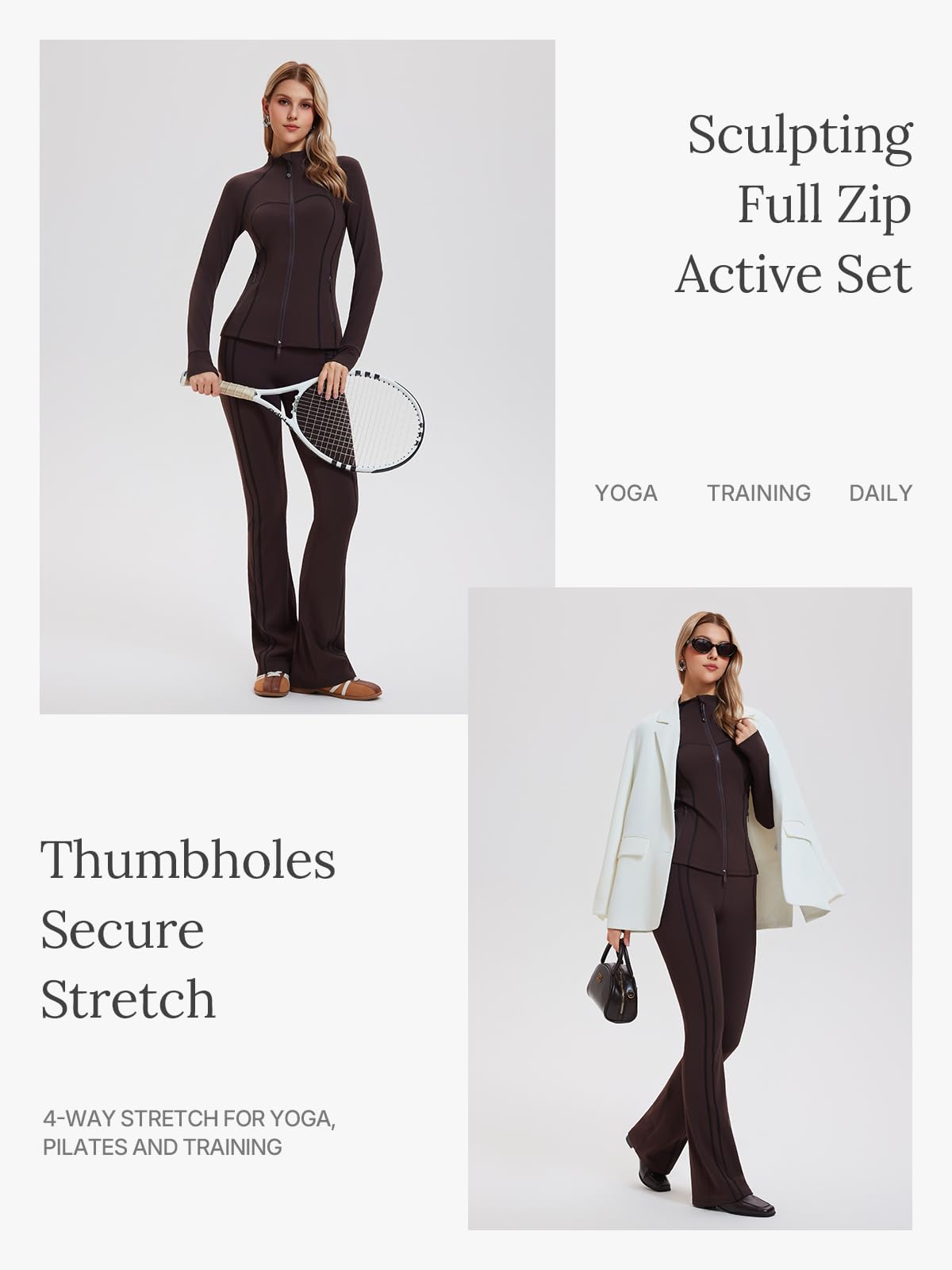Women’s 2-Piece Workout Set with Zip Jacket & Flare Leggings