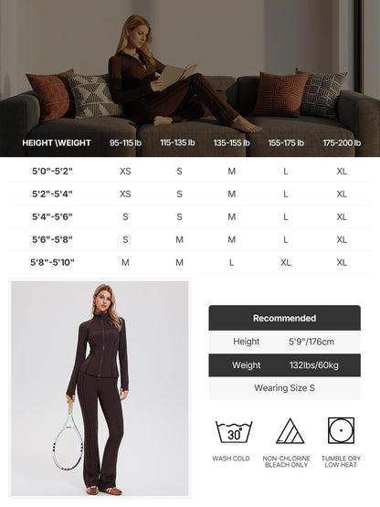 Women’s 2-Piece Workout Set with Zip Jacket & Flare Leggings