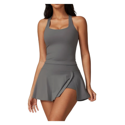 Women’s 2-Piece Workout Set with Top & Skirt Shorts
