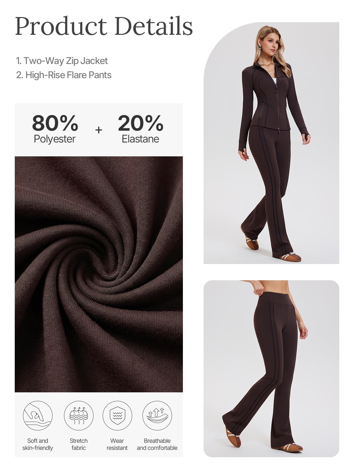Women’s 2-Piece Workout Set with Zip Jacket & Flare Leggings